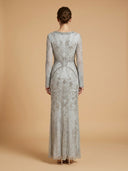 Long Bell Sleeve V-Neck Beaded Gown | 29358