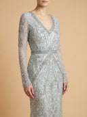 Long Bell Sleeve V-Neck Beaded Gown | 29358