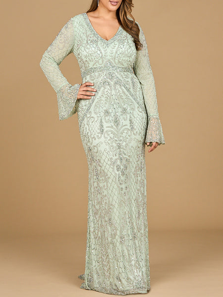 green emerald velvet dress Long Sleeves Beaded Evening Dress CD0239 – Sparkly Gowns main image 0