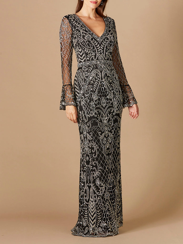 LARA Long selling Sleeve Beaded Dress Size 4 (S)