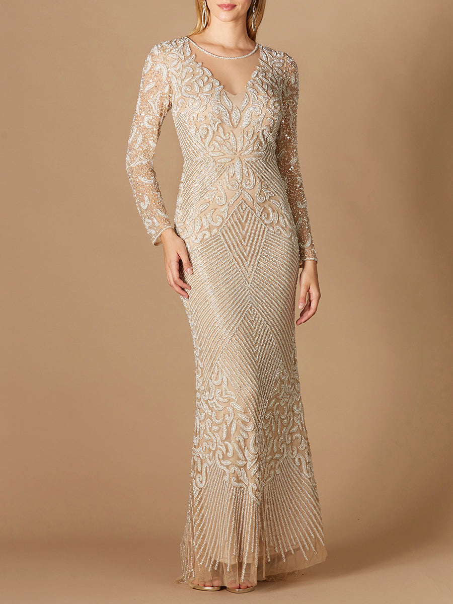 Lara 29360- Fitted Long Sleeve Beaded Gown