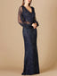 Long Flutter Sleeves Beaded Dress