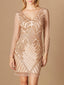 Long Sleeve Beaded Cocktail Dress OUTLET