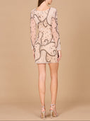 Long Sleeve Beaded Cocktail Dress