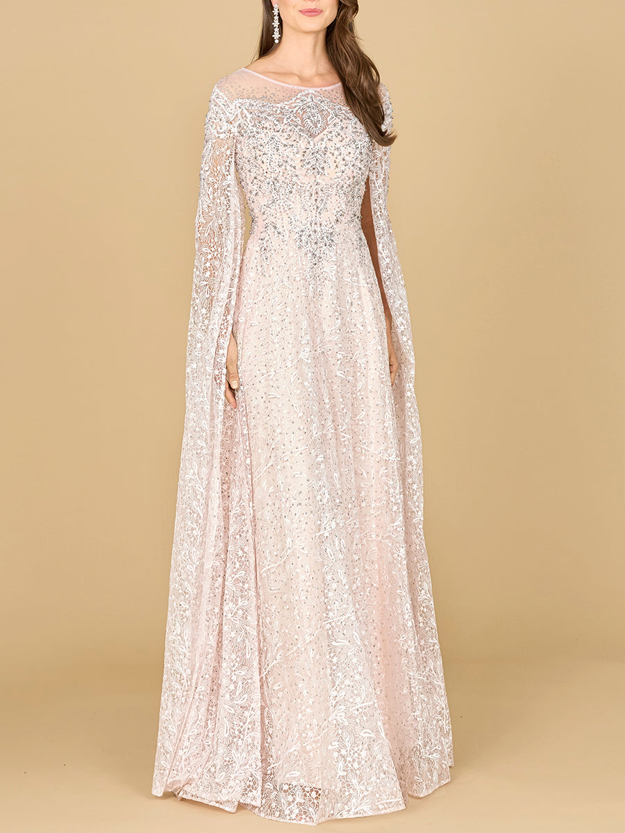 Lara 29454 - Lace Gown with Dramatic Cape Sleeves