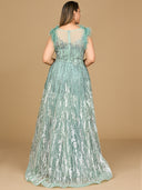 Lace ballgown with Feather Cap Sleeves