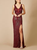Lara 29528 - Thigh High Slit Beaded Gown