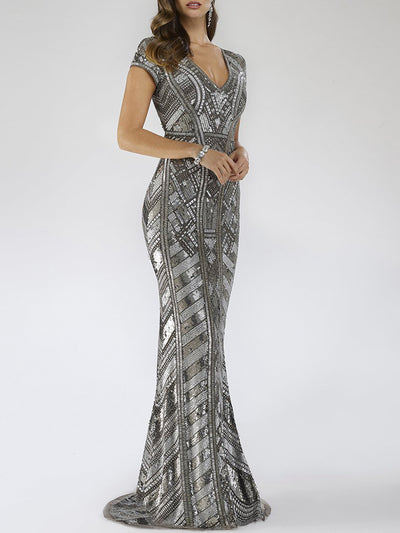 Lara 29540 - Body Con Beaded Silver Dress