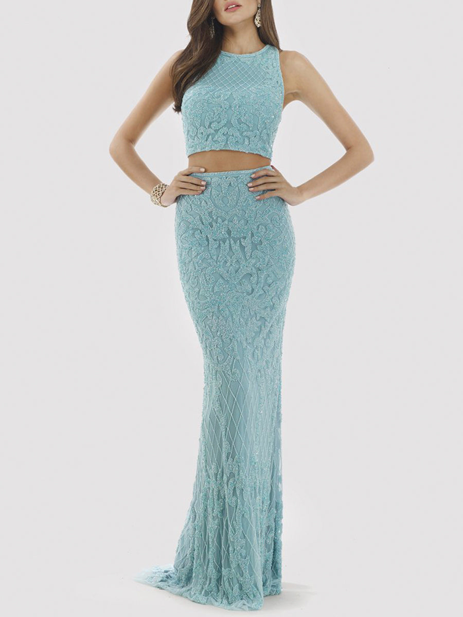 Lara 29573 - Beaded Two Piece Dress with High Neck OUTLET