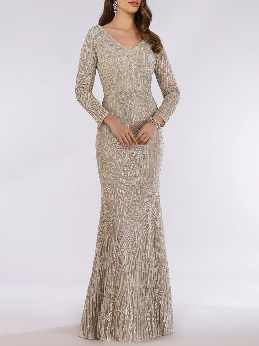 Lara 29617 - Long Sleeves Lace Mermaid Gown