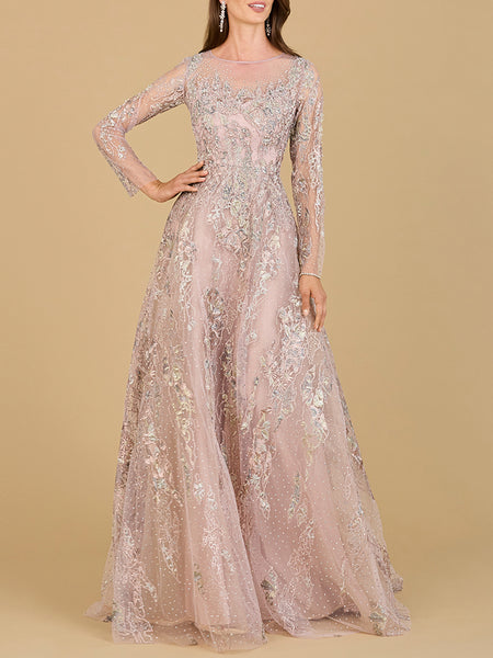 Lara 29618 - Beaded Long Sleeve A-line Dress  Lara New York