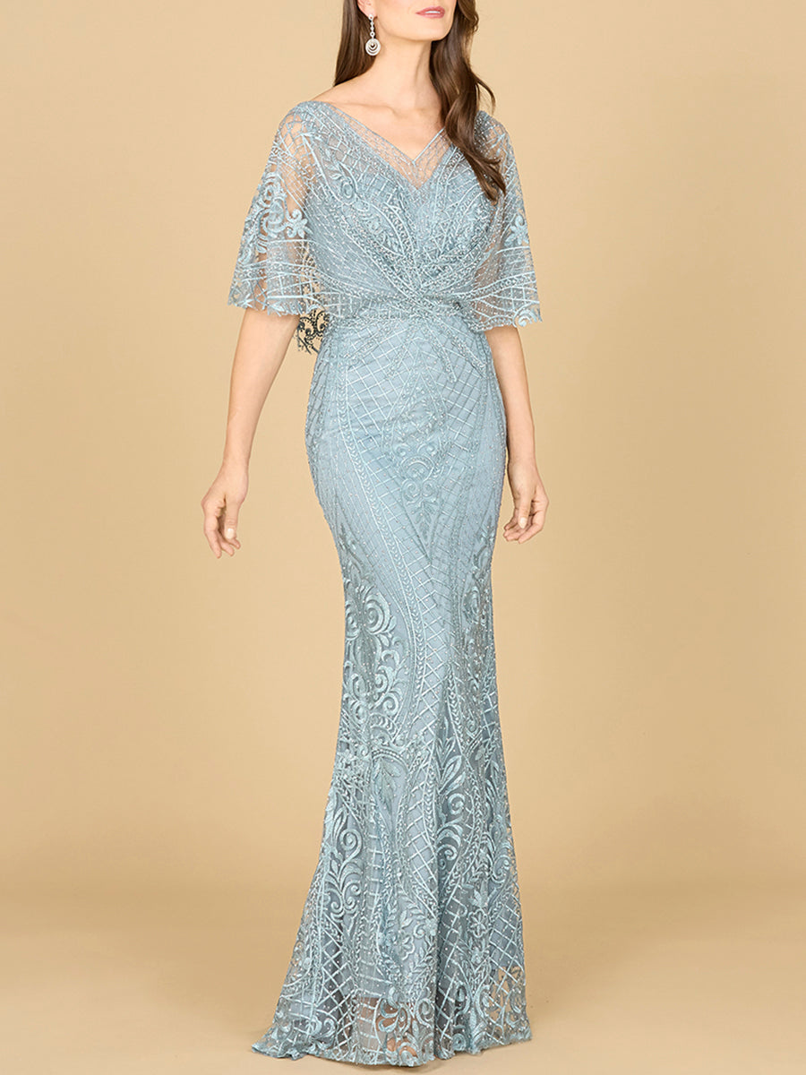 Lara 29673 - Cape Sleeve Mermaid Gown