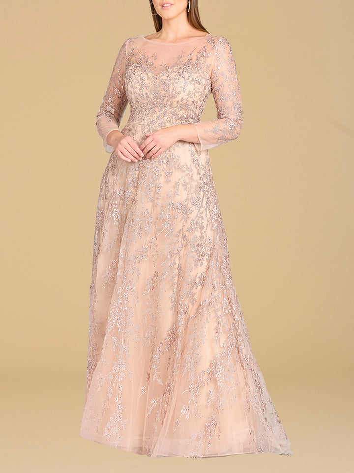 Lara 29677 - Illusion Neckline A-line Long Sleeves Gown – Lara New York