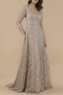 Lara 29753 - Long Sleeves Beaded Ballgown