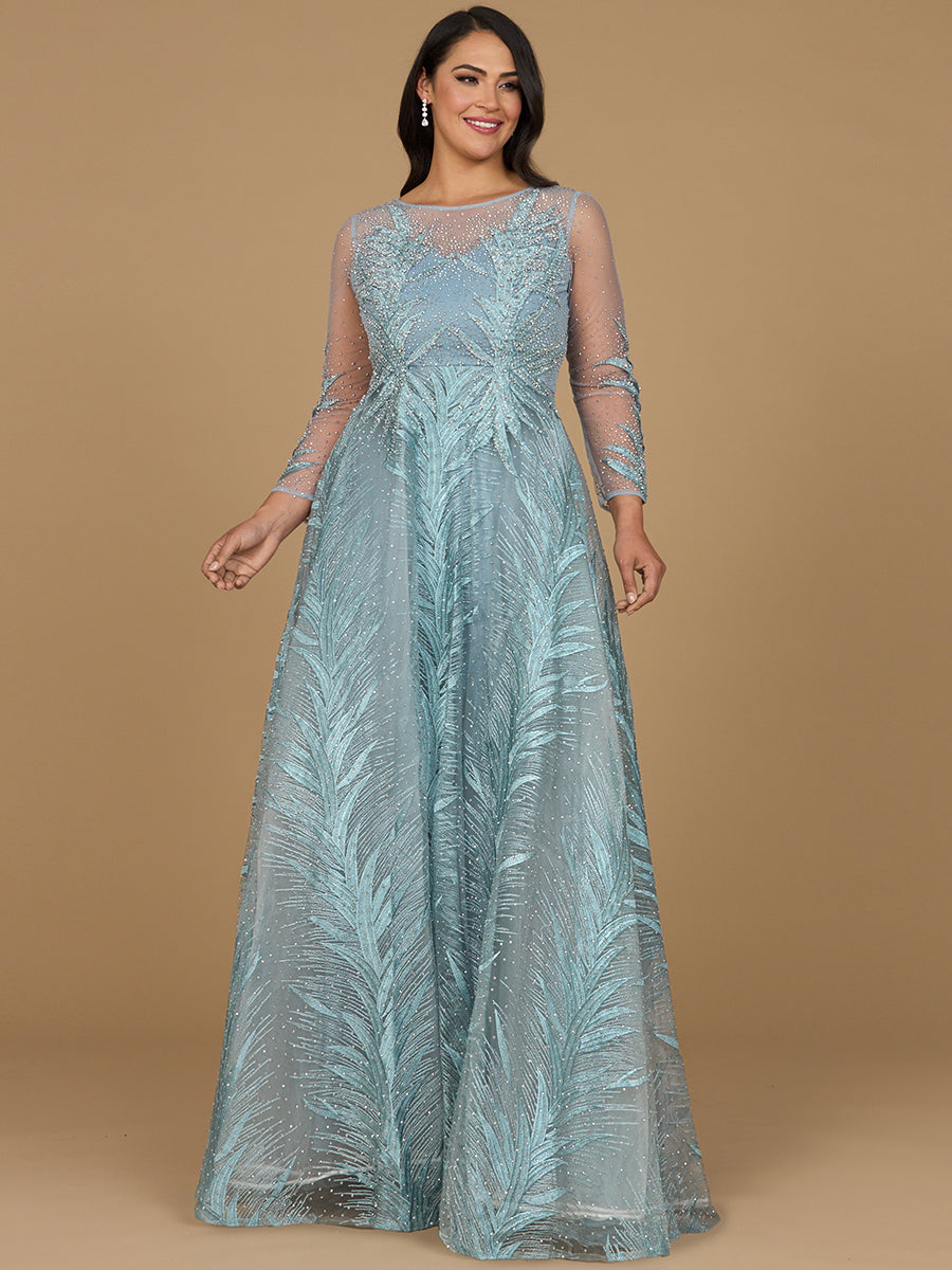 Lara 29761 - High Neck Sheer Long Sleeve Embellished Gown