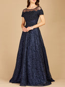 Sheer Off Shoulder Ball Gown | Lara 29765