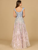 Lara 29783 - Cap Sleeves Feather Detail Ballgown-Dress-Lara-Lara