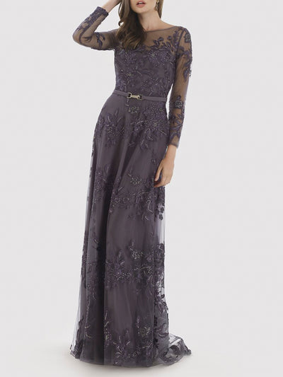 High Neck Beaded Lace Gown with Long Sleeves OUTLET