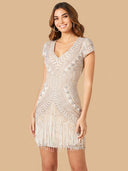 Lara Brooklyn Beaded Fitted Short Dress with Open Back | 29889