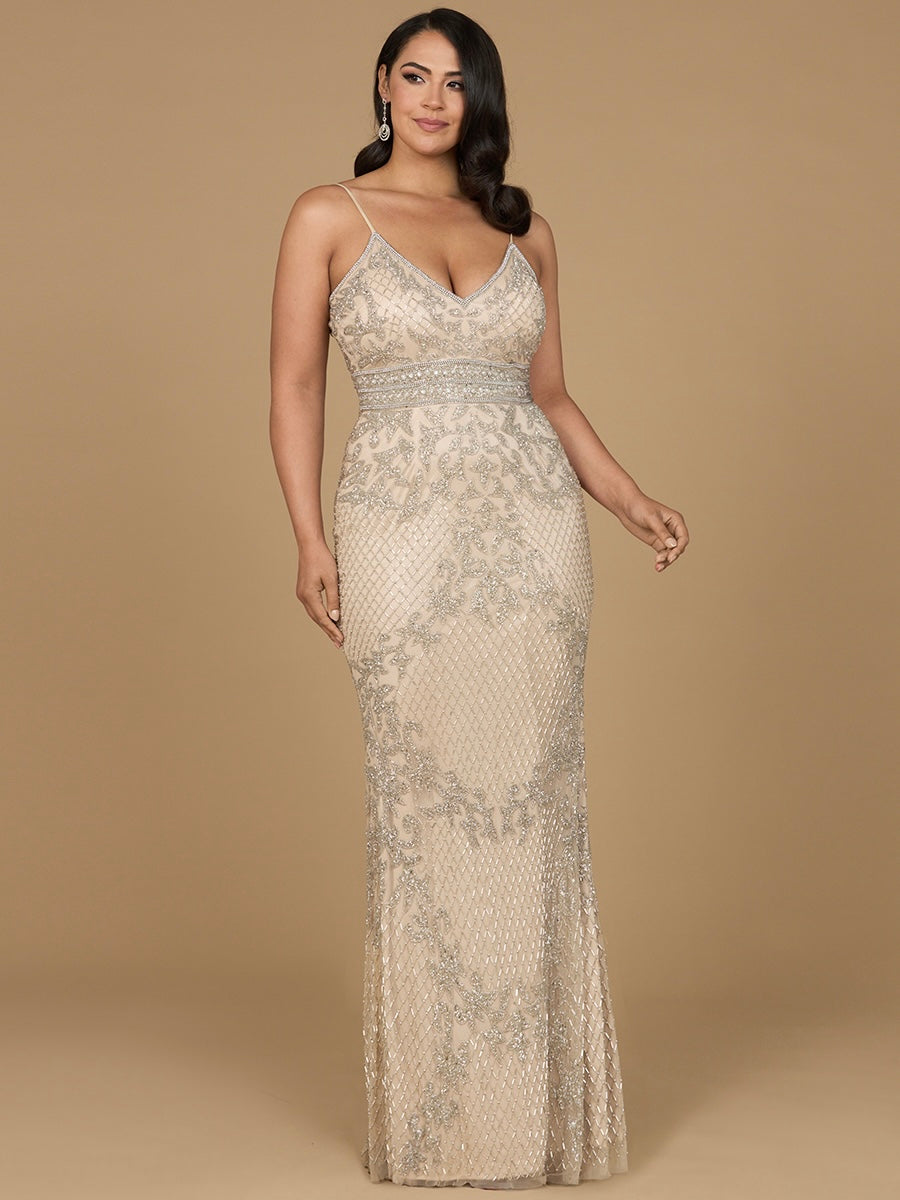 Lara 29904 - Body Con V-neck Beaded Dress