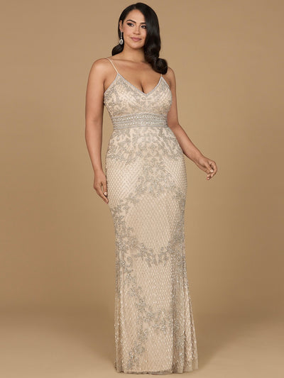 Lara 29904 - Body Con V-neck Beaded Dress