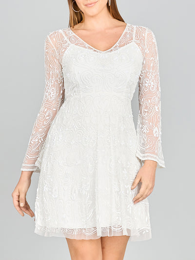 Lara Eliza Beaded A-line Bell Sleeve Bridal Short Dress