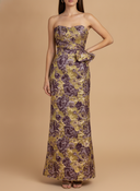 Lara Strapless Brocade Gown with Peplum Detail | 400014