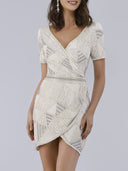 Becky Beaded Faux-Wrap Short Sleeve Cocktail Dress