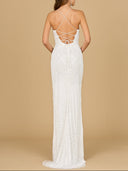Back of a long ivory dress with lace up back
