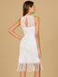 Illusion Neck, Fringe Bridal Short Dress