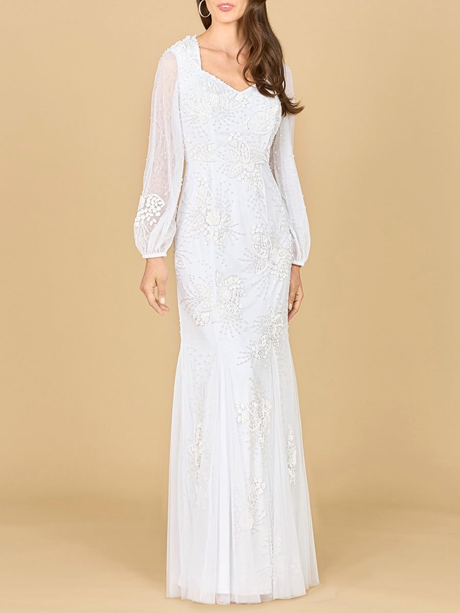 Lara 51178 Long Sleeve Beaded Bridal Gown