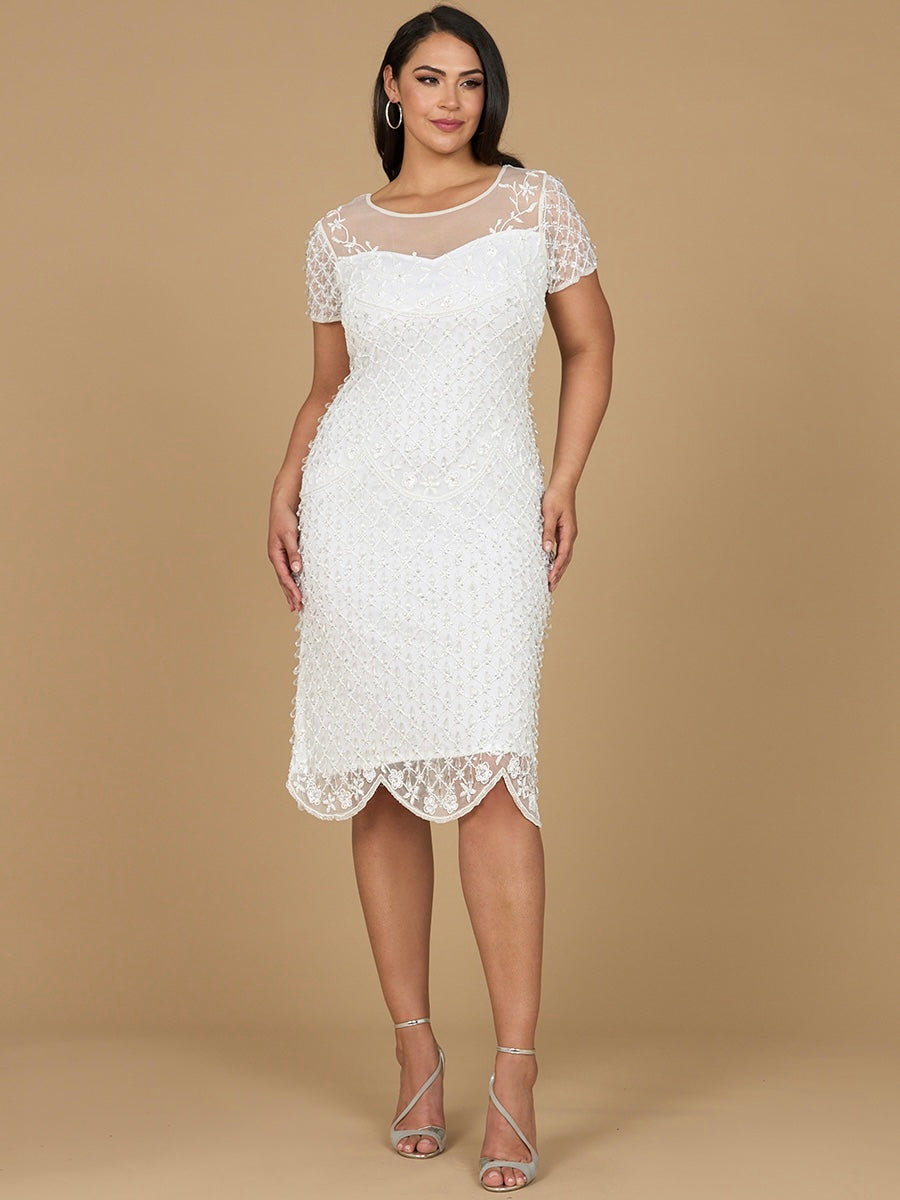 Lara 51188 -Beaded Midi Dress with Cap Sleeves