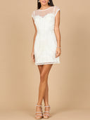 Beaded Bridal Short Dress with Cap Sleeves