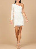One Sleeve Beaded Cocktail Dress with Fringe