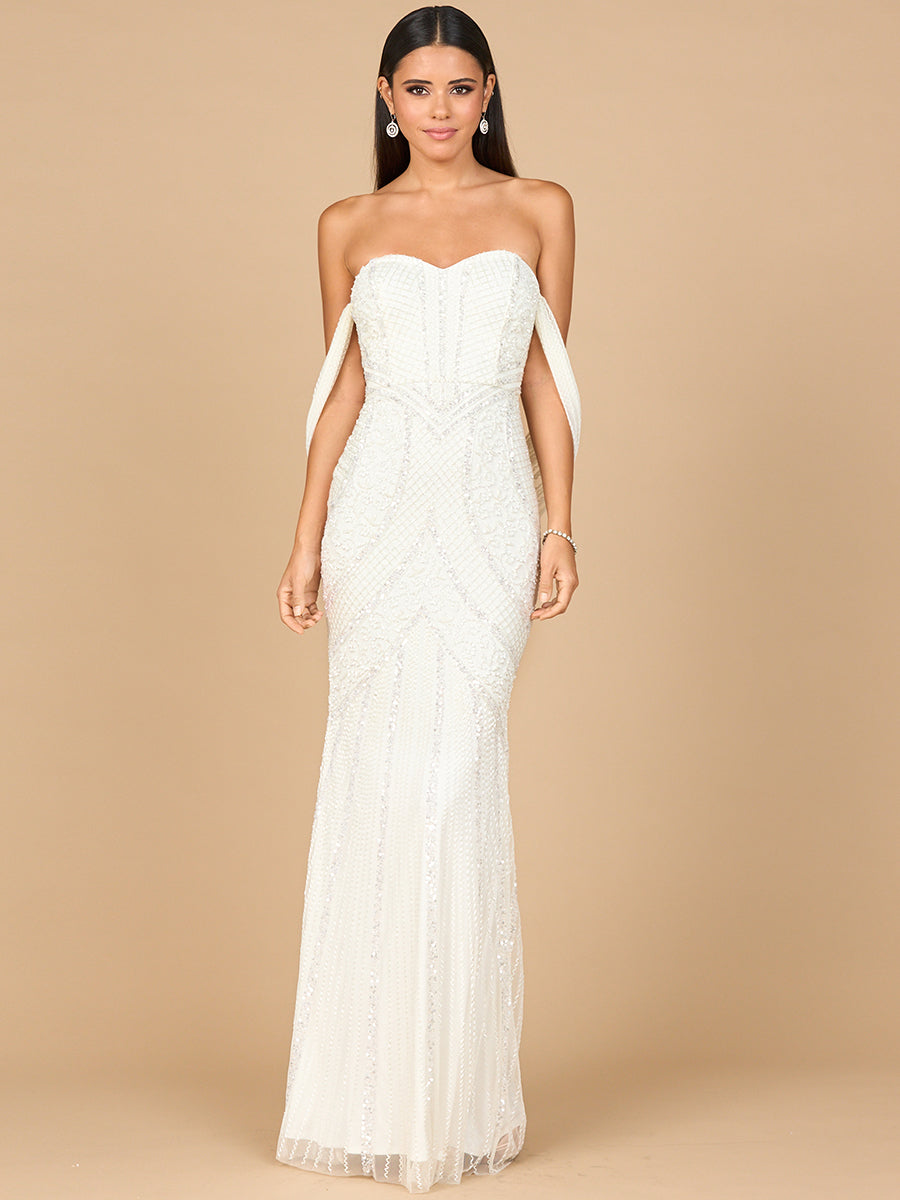 Lara 51198 - Beaded Gown with Cape Detail