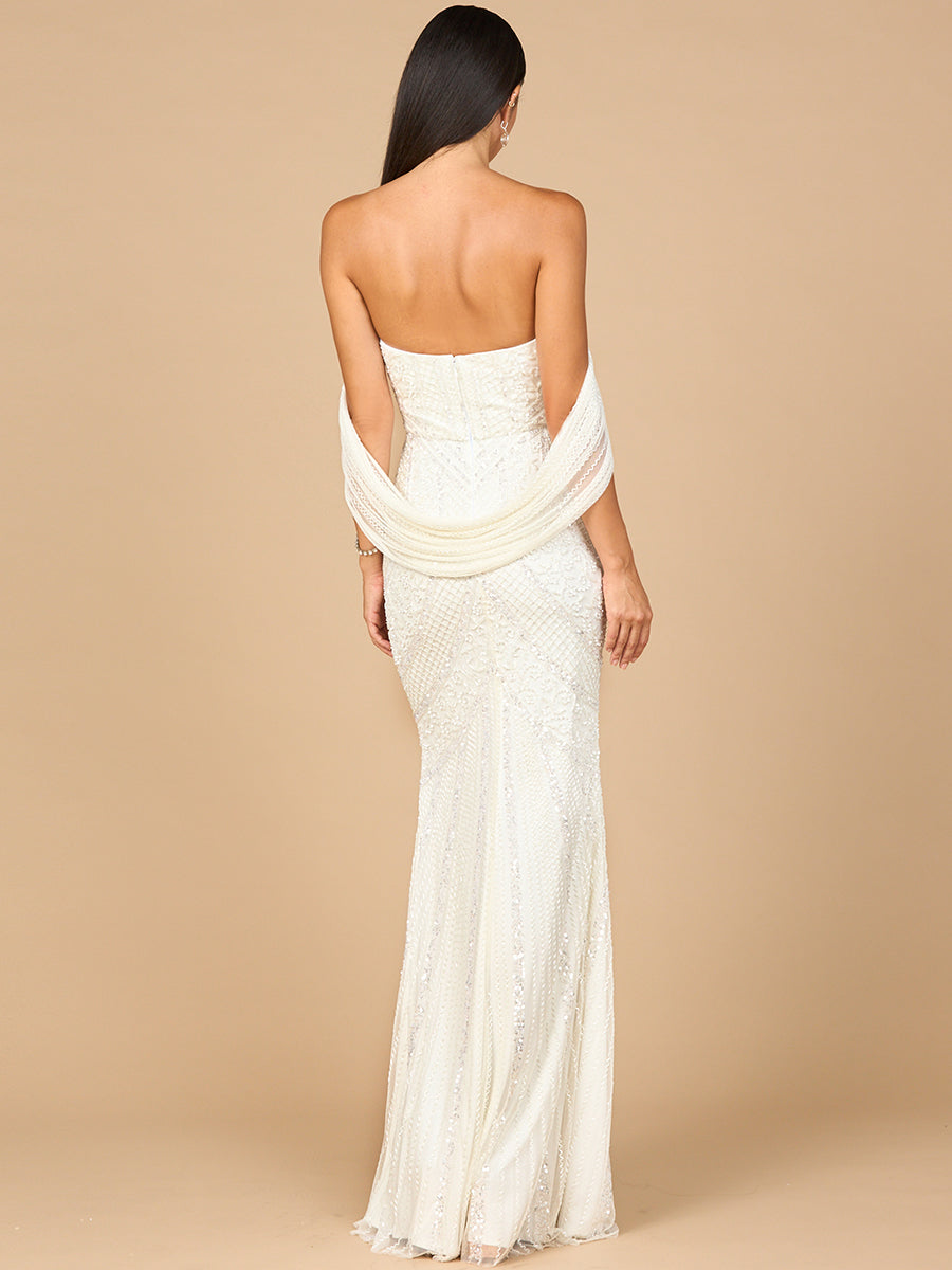 lara eve beaded cape wedding dress Lara Women's Eve Beaded Cape Sleeve Wedding Dress