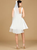 V Neck, A-Line Bridal Short Dress with Veil