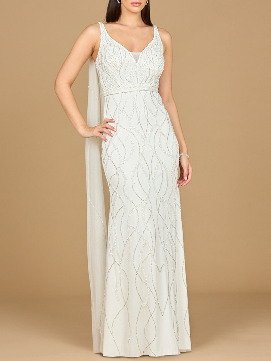 Lara 51055 Gia Beaded Tank Wedding Dress with Streamers – Lara New York