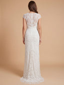 Cap Sleeve Bridal Beaded Gown with Fringe | Lara 51222