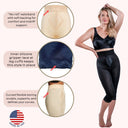 High Waist Capri Pant Liner with Tummy Control Satin Panel| Memory Compression Fabric | Medium Support |  Style 6266