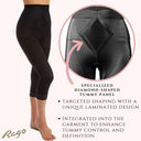 High Waist Capri Pant Liner with Tummy Control Satin Panel| Memory Compression Fabric | Medium Support |  Style 6266