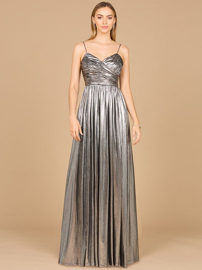 Lara 8120 - High Slit Metallic Jersey Dress