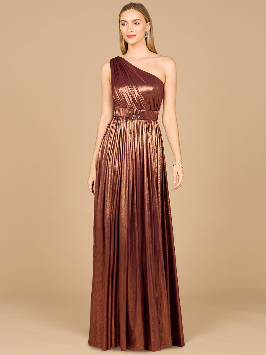 One Shoulder Metallic Dress - OUTLET Brown / 0 One Shoulder Metallic Dress - OUTLET Brown / 0
