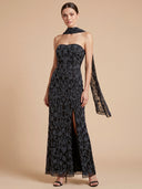 Strapless Beaded Gown with Scarf | Lara 9916