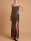 Spaghetti Strap Beaded Gown with Slit | Lara 9919