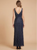 Beaded Subtle V-Neck Gown | Lara 9920
