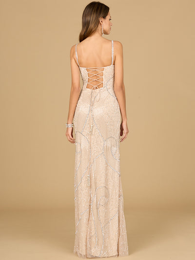 Lara 9934 - Chic Gown with Slit And Beaded Straps