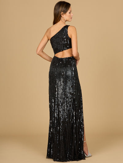 Lara 9937 - One Shoulder Beaded Gown with Cutout