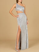 One Shoulder Beaded Gown with Cutout