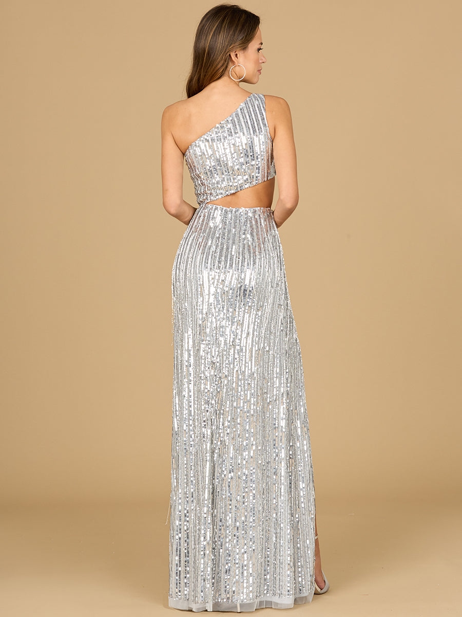 Lara 9937 - One Shoulder Beaded Gown with Cutout